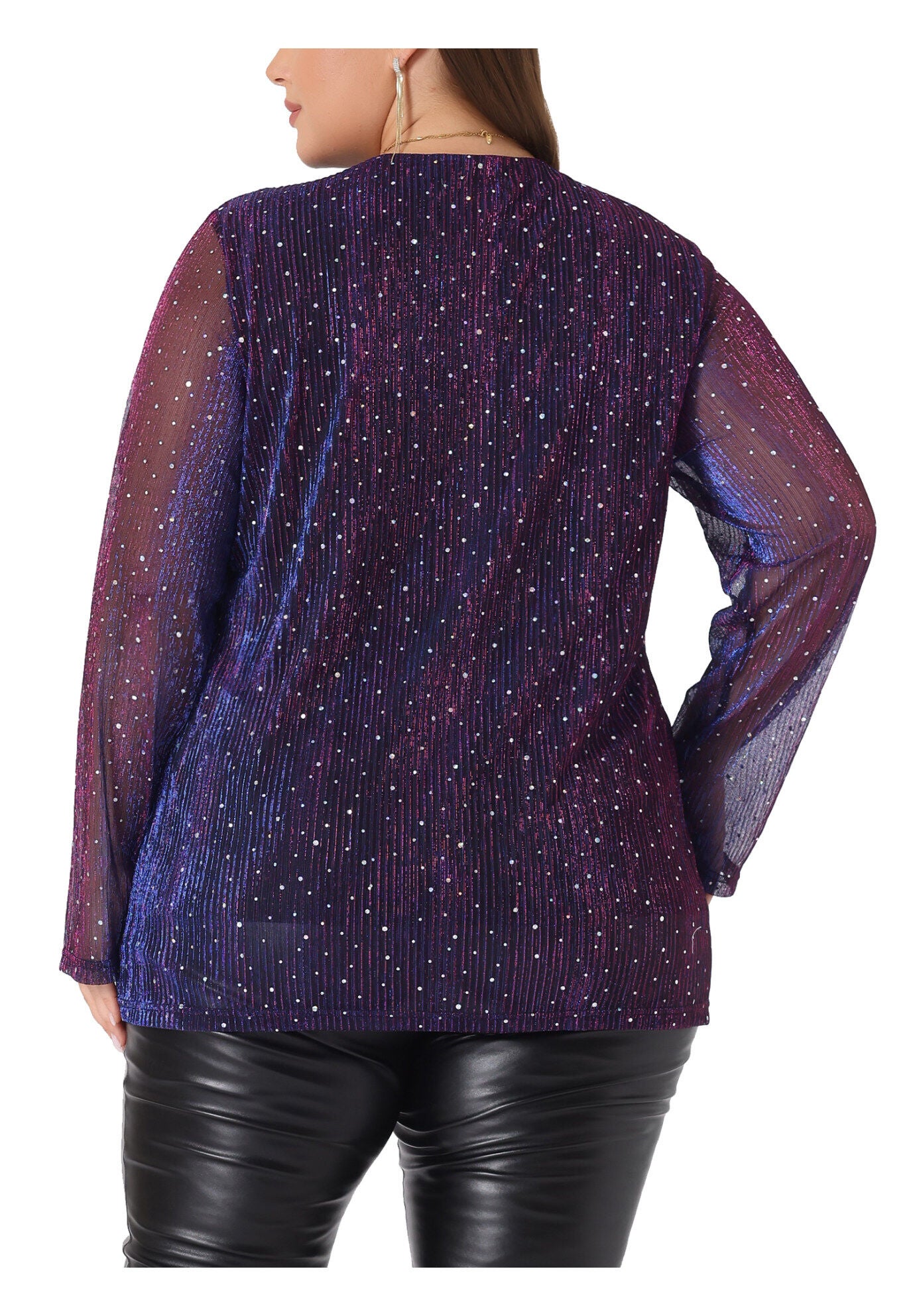 LONG SLEEVE GLITTER SPARKLE TOP, Blue Purple / Purple, alternate image number 3