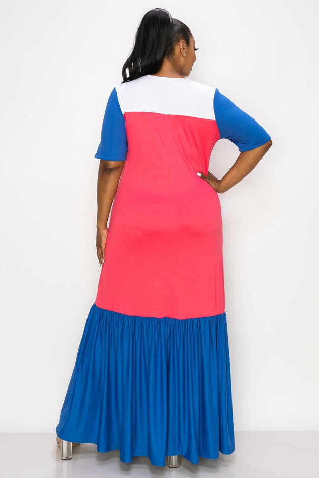 AMI COLORBLOCK MAXI DRESS, IndigoWhiteStrawberry / Royal Blue, alternate image number null