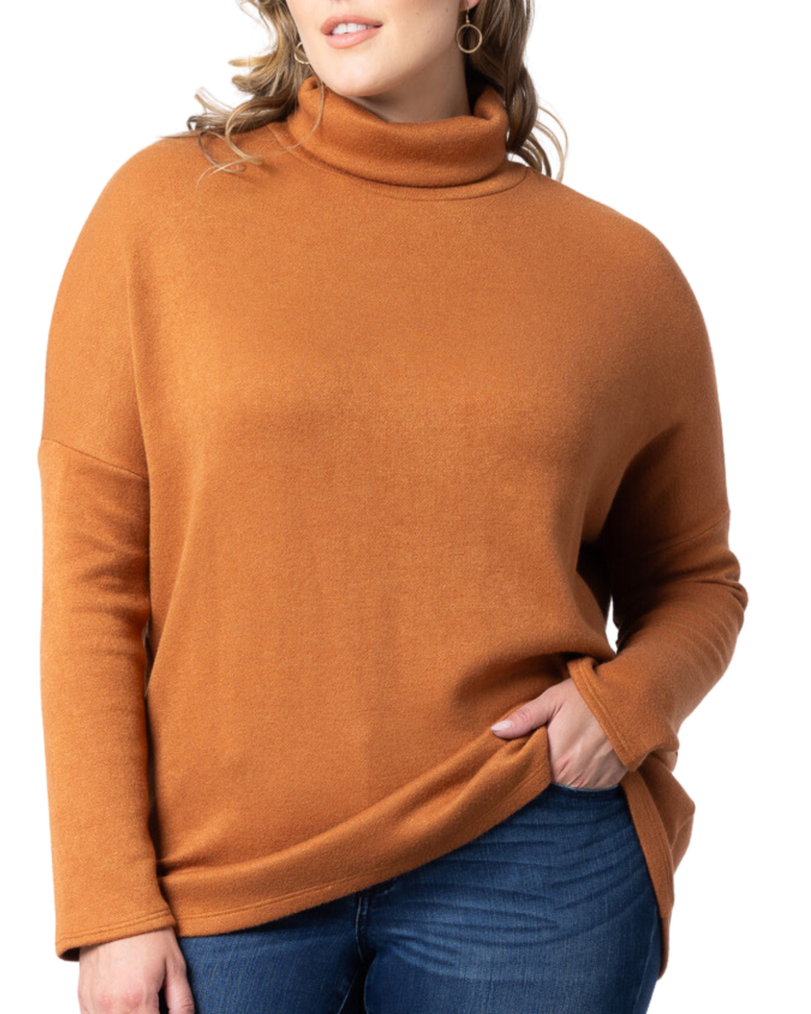 Paris Turtleneck Tunic Sweater, CAMEL / Brown, alternate image number 3