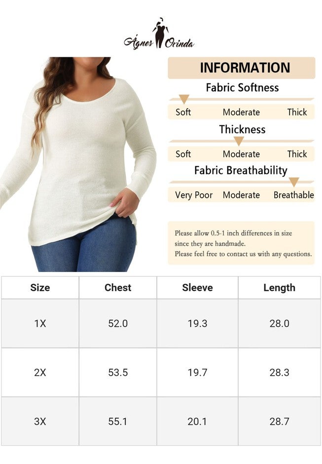 V Neck Waffle Knit Long Sleeve Shirt Basic Top, White / White, alternate image number 4