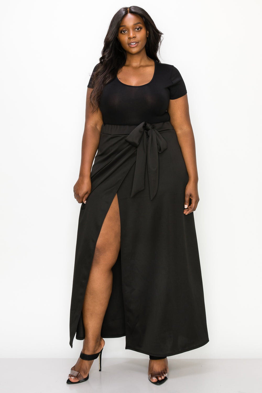 KELSEY WRAP MAXI SKIRT, Black / Black, hi-res image number 0