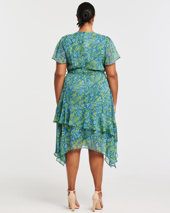 Beverley Floral Faux-Wrap Dress, Print / Royal Blue, alternate image number 1