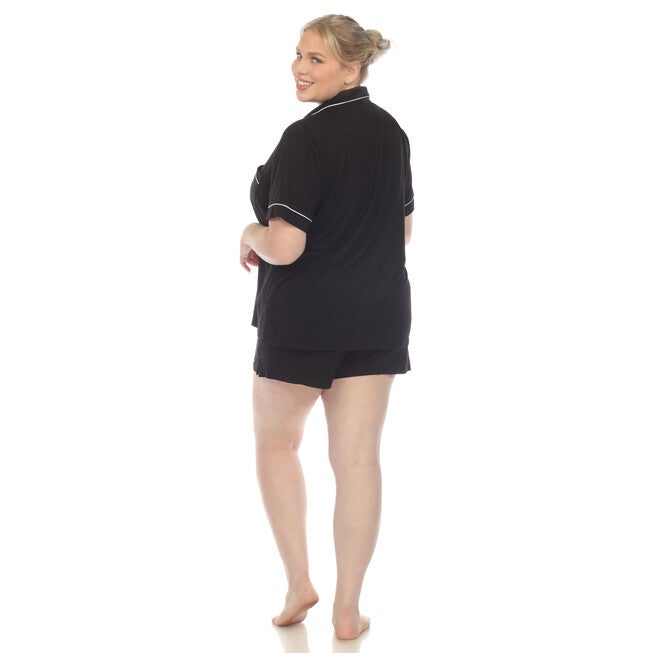 Short Sleeve Bamboo Pajama Set, Black / Black, alternate image number null
