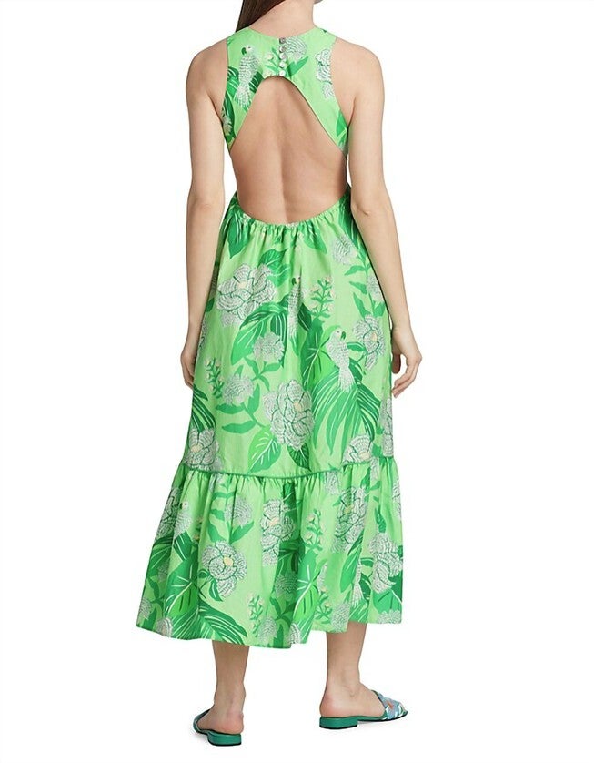DEWDROP FLORAL MIDI DRESS IN GREEN, , alternate image number null