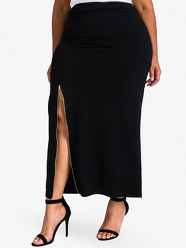 Kandi Stretch Maxi Skirt with Zip Up Split Black, , alternate image number null