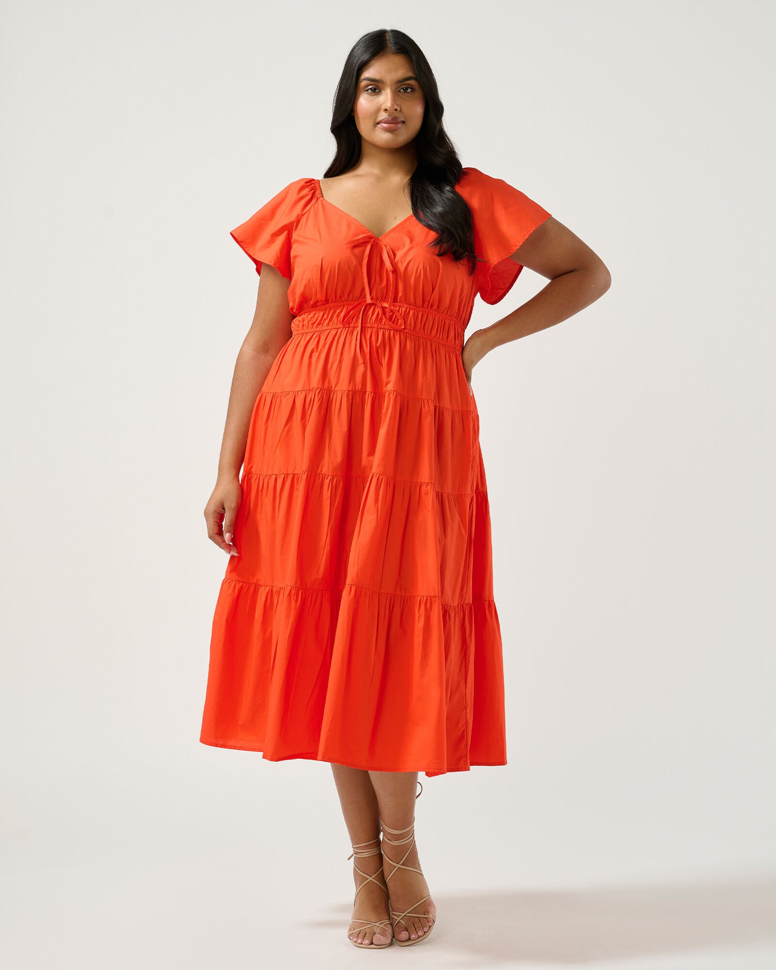 Ana Midi Dress, Tangerine / Orange, alternate image number 4