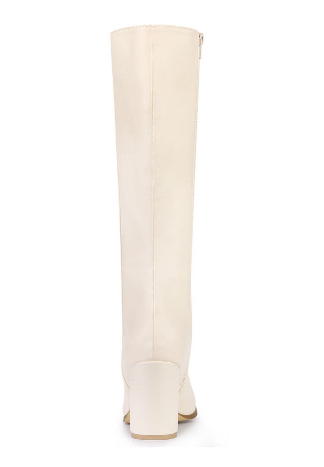 Round Toe Block Heels Knee High Boots, Cream White / Ivory, alternate image number 2