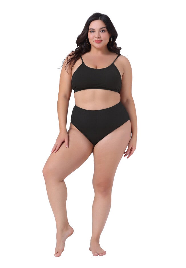 Two Piece Swimsuit Scoop Neck Bikini Bandeau, Black / Black, hi-res image number null