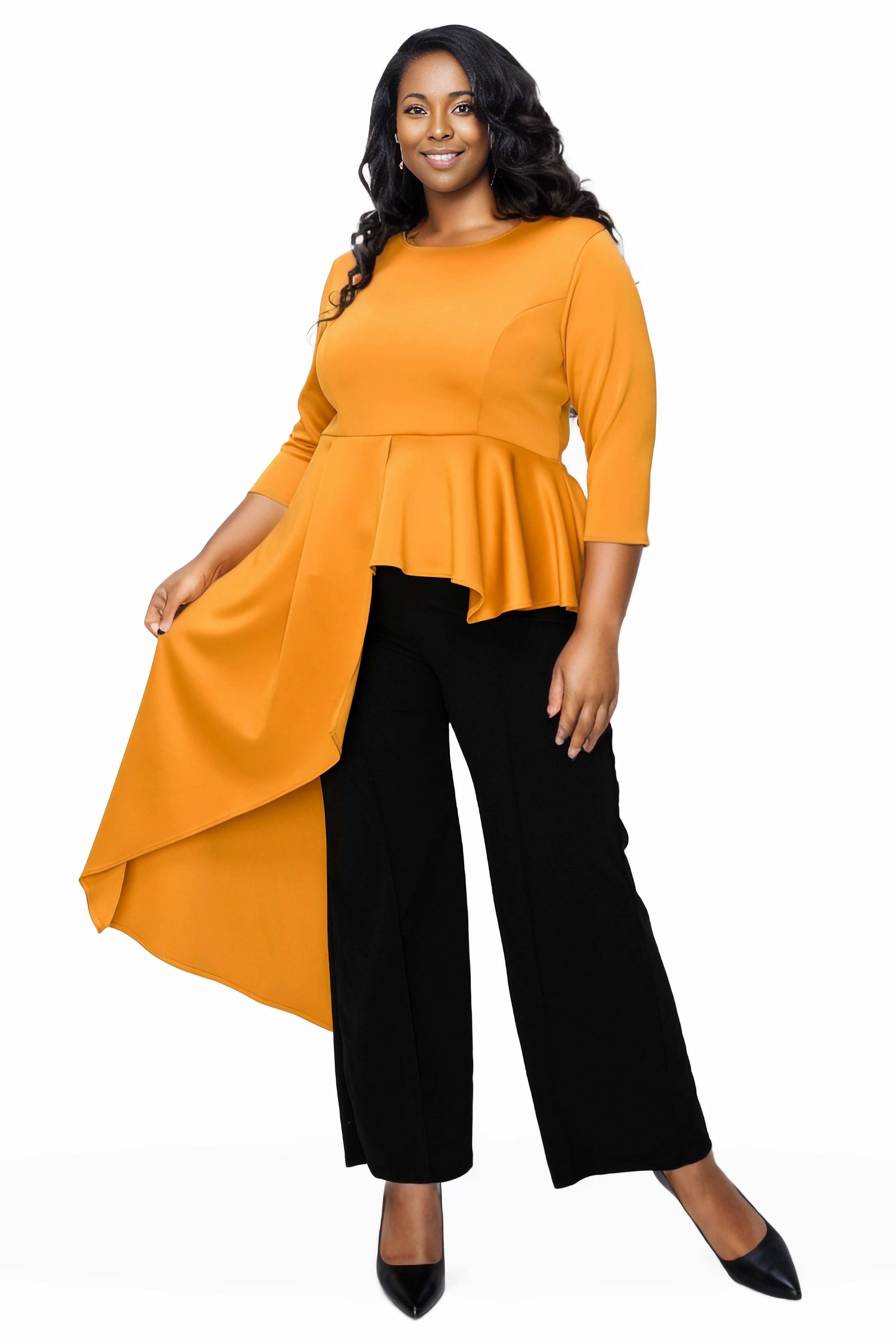 Sanctuary Asymmetrical Peplum Top, Mustard / Mustard, hi-res image number 0