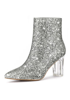 CLEAR BLOCK HEEL GLITTER PARTY BOOTS