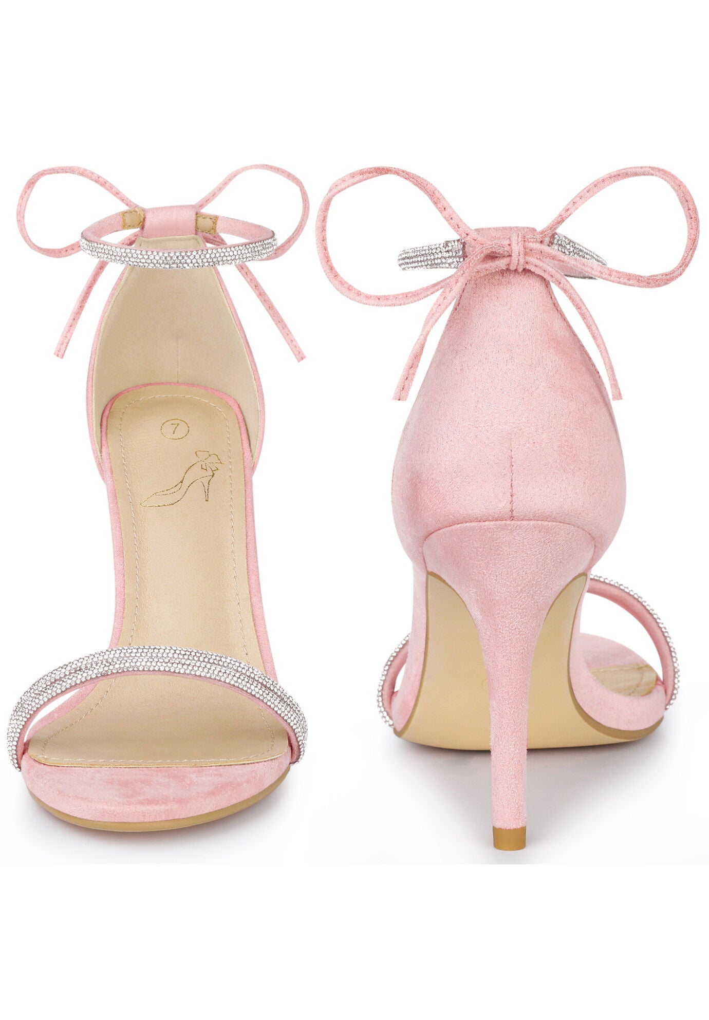 Rhinestone Ankle Tie Stiletto Heels Sandals, Pink / Pink, alternate image number 1