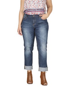X-Boyfriend Heavy Hand Sand Whisker Detail Rolled Jeans