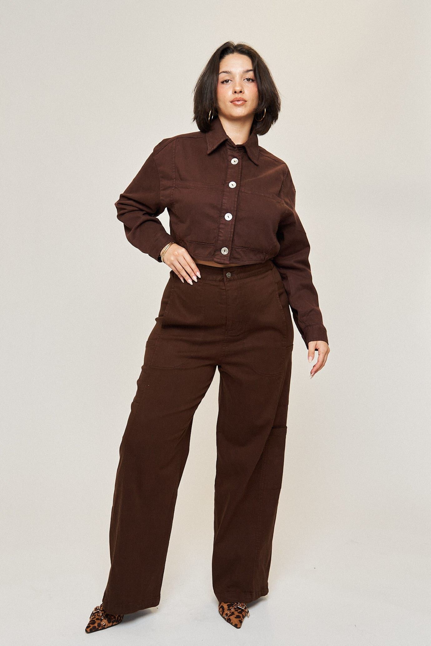 Drew Cotton Tencel Crop Jacket, Espresso / Brown, alternate image number 1