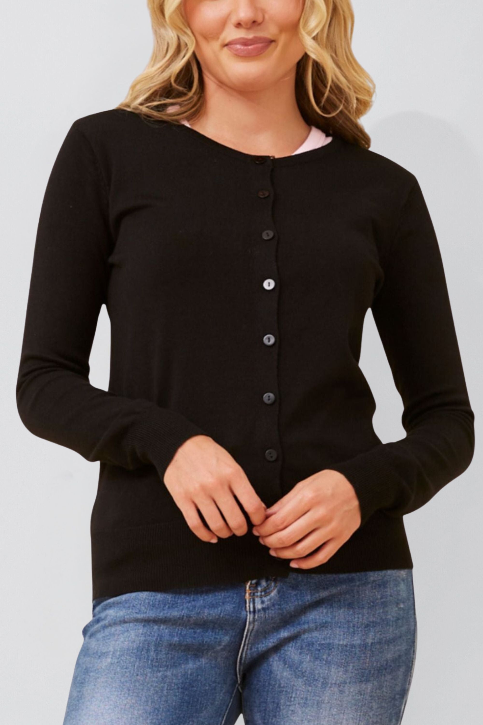 Noelle Women's Lightweight Button-Front Cardigan Round Neckline, BLACK / Black, hi-res image number 0