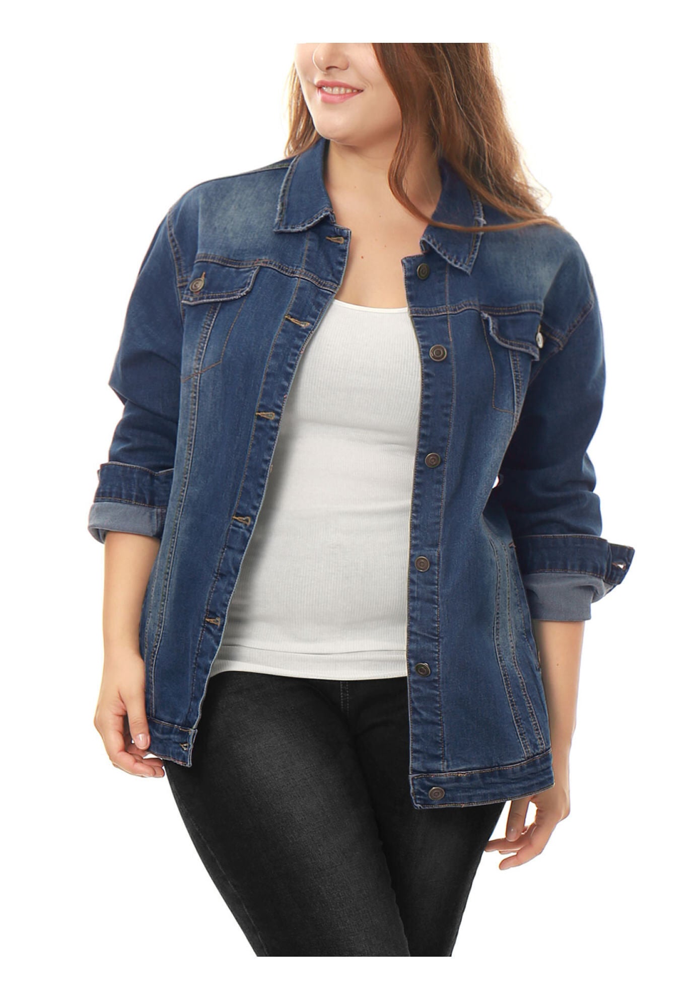 STITCHING BUTTON FRONT WASHED DENIM JACKET, Blue / Dusty Blue, alternate image number 2