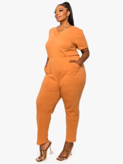 KYLIE V NECK JUMPSUIT, Clay / Mustard, alternate image number 2