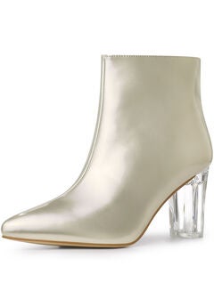 CLEAR HEEL POINTY TOE ANKLE BOOTS