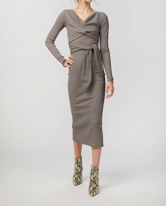 SALOMA II WRAP DRESS IN GREY, Grey / Cool Gray, hi-res image number 0