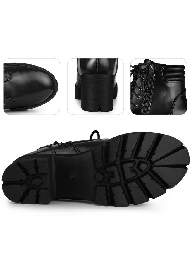 Platform Ankle Boots Lace Up Chunky Heel Combat Boots, Black / Black, alternate image number 3