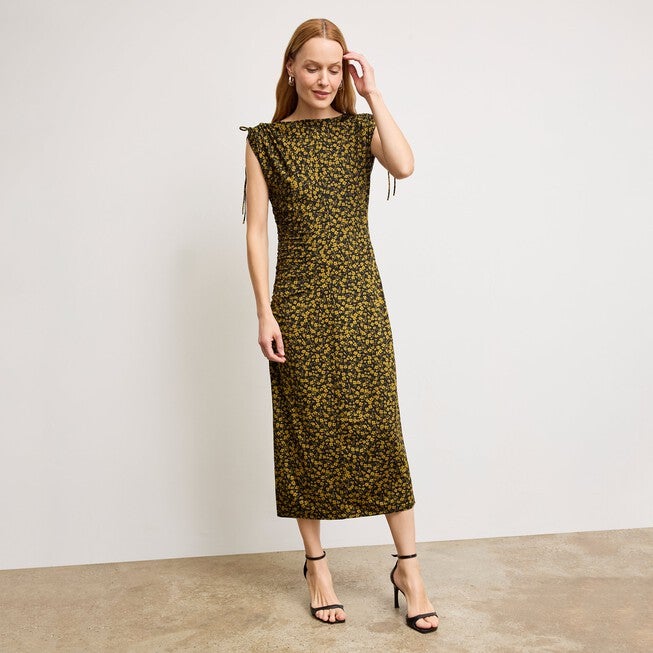 Aisling Slinky Dress - Printed Jersey, Bloom Print / Yellow, hi-res image number 0