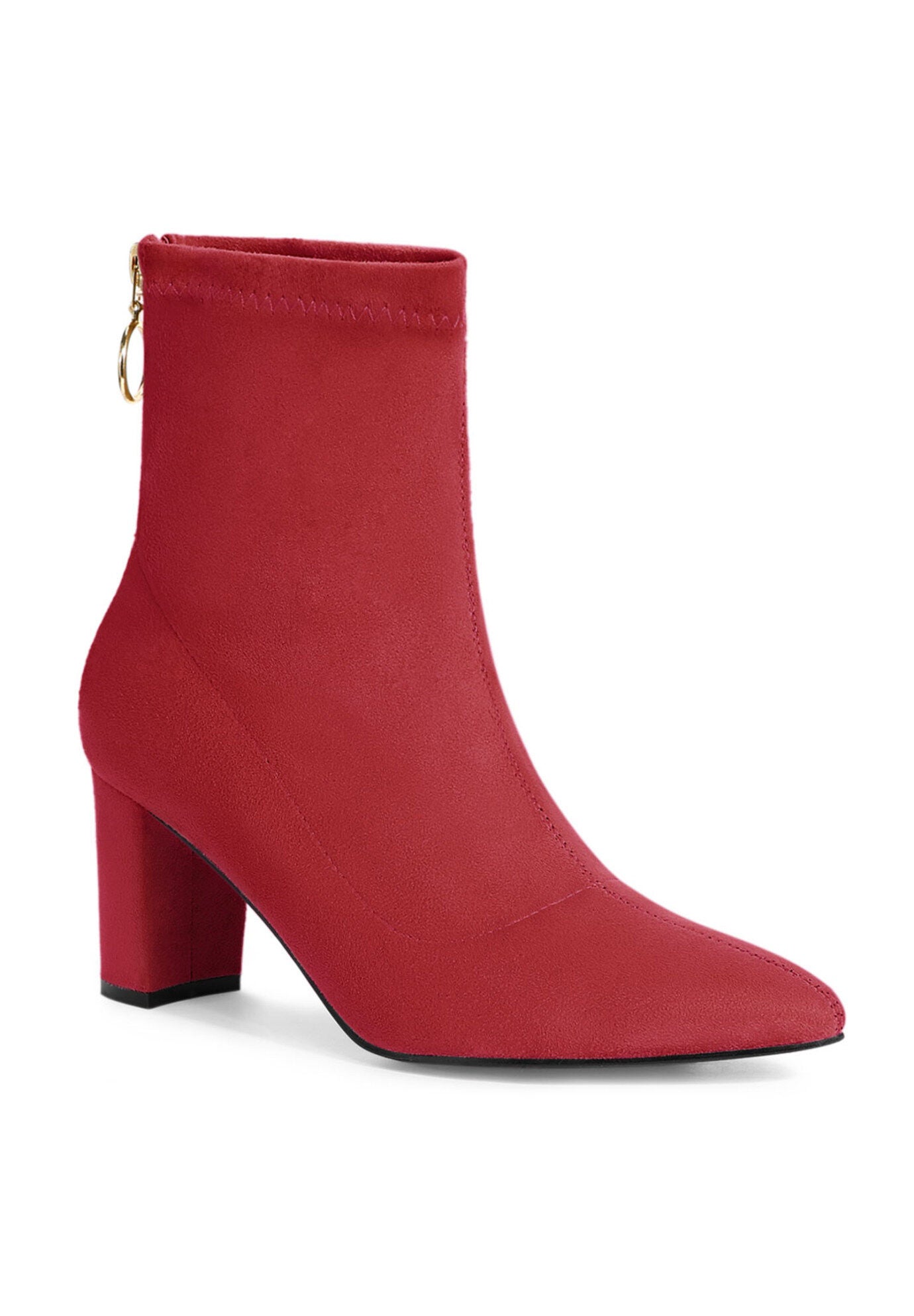 Pointed Toe Zipper Chunky Heels Ankle Boots, Red / Red, hi-res image number 0