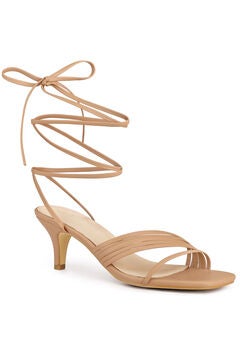Lace Up Square Toe Strappy Kitten Heels Sandals