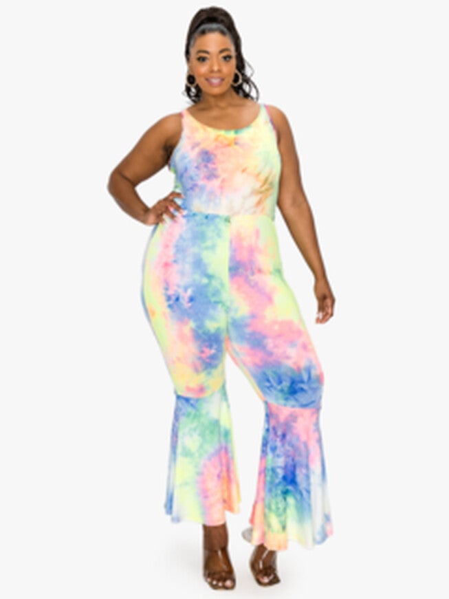 KATHLEEN TIE DYE JUMPSUIT, Neon Yellow / Light Yellow, hi-res image number 0