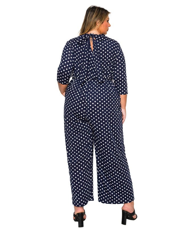 Lunette Dot Wide Leg Jumpsuit, Navy White / Navy, alternate image number 2