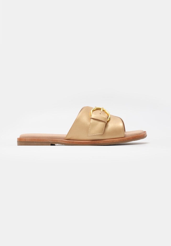 Marbella Buckle Flat Slides, Metallic Gold / Gold, hi-res image number null