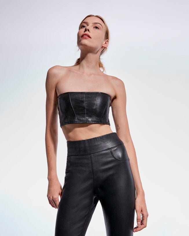 Magra Recycled Leather Top, Black / Black, alternate image number 3