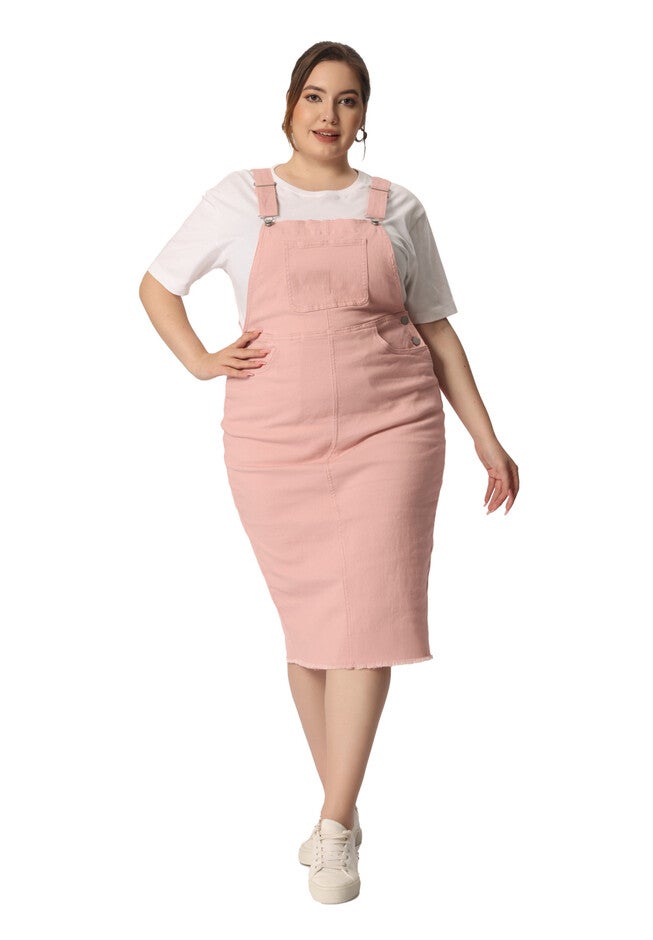 ADJUSTABLE STRAP BACK SLIT DISTRESSED DENIM OVERALL DRESS, Pink / Pink, hi-res image number 0