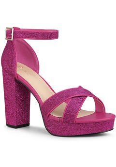 Glitter Platform Crisscross Strap Chunky Heels Sandals