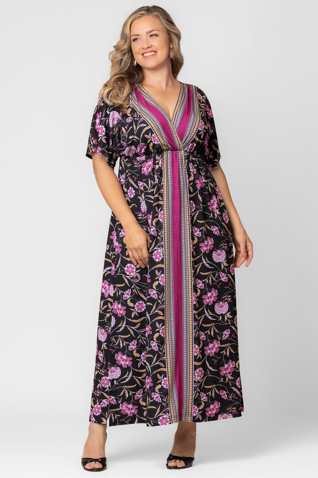 Wanderlust Border Print Maxi Dress, Mauve Border Print / Black, hi-res image number 0