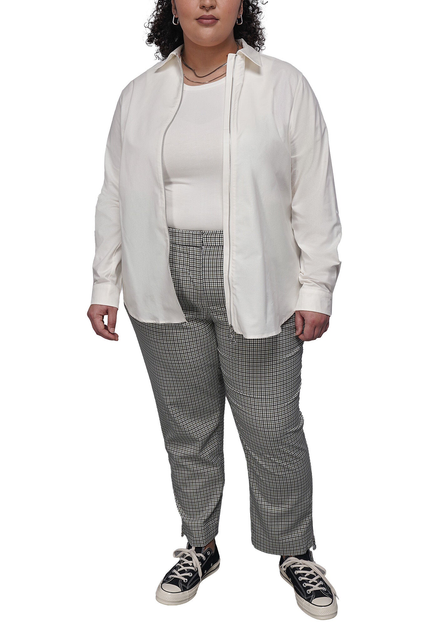 The Essential Long Sleeve Oxford Zip Up Shirt, WHITE / White, alternate image number 3