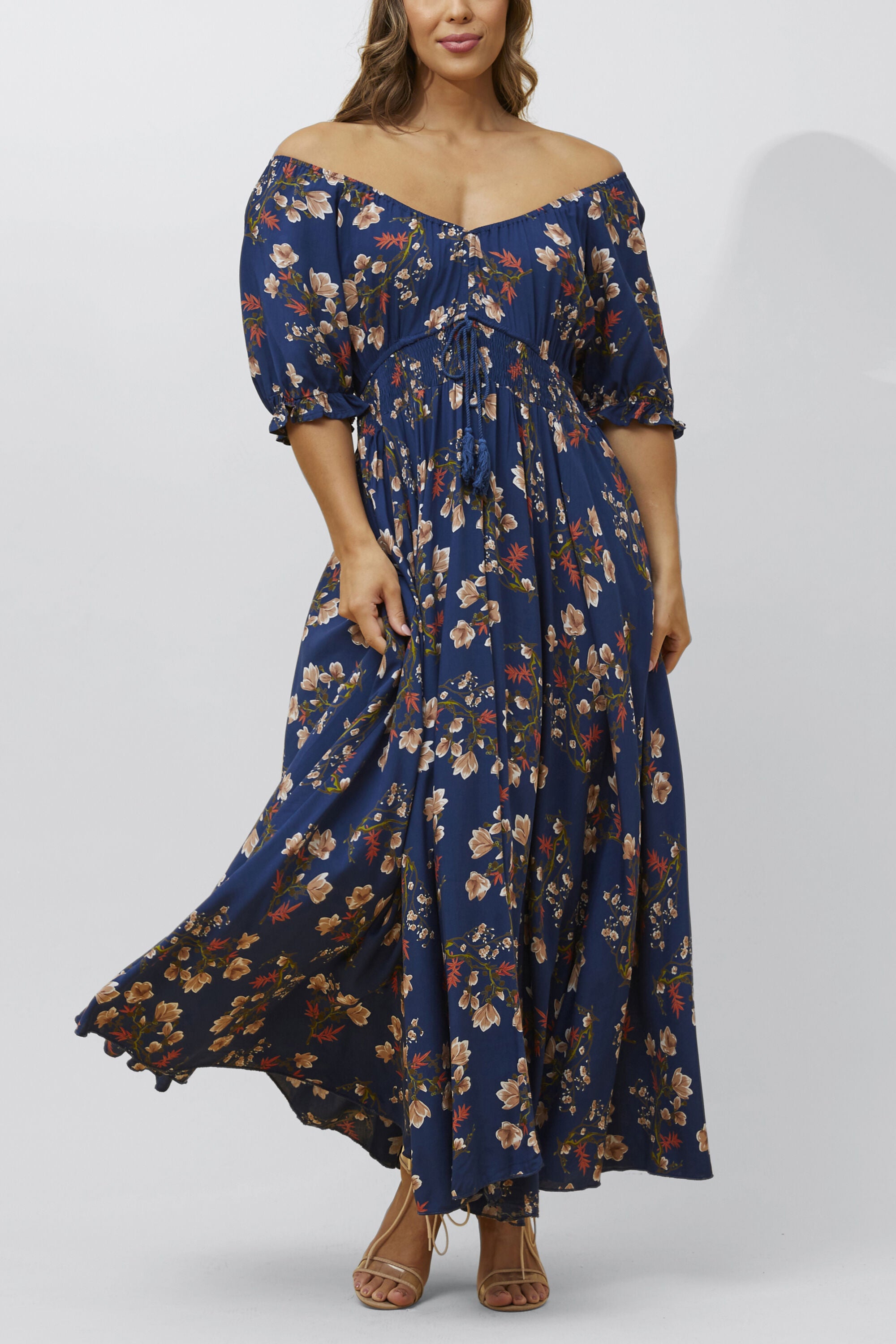Carla Maxi Dress Floral Puff Short Sleeves, Navy / Navy, alternate image number 3