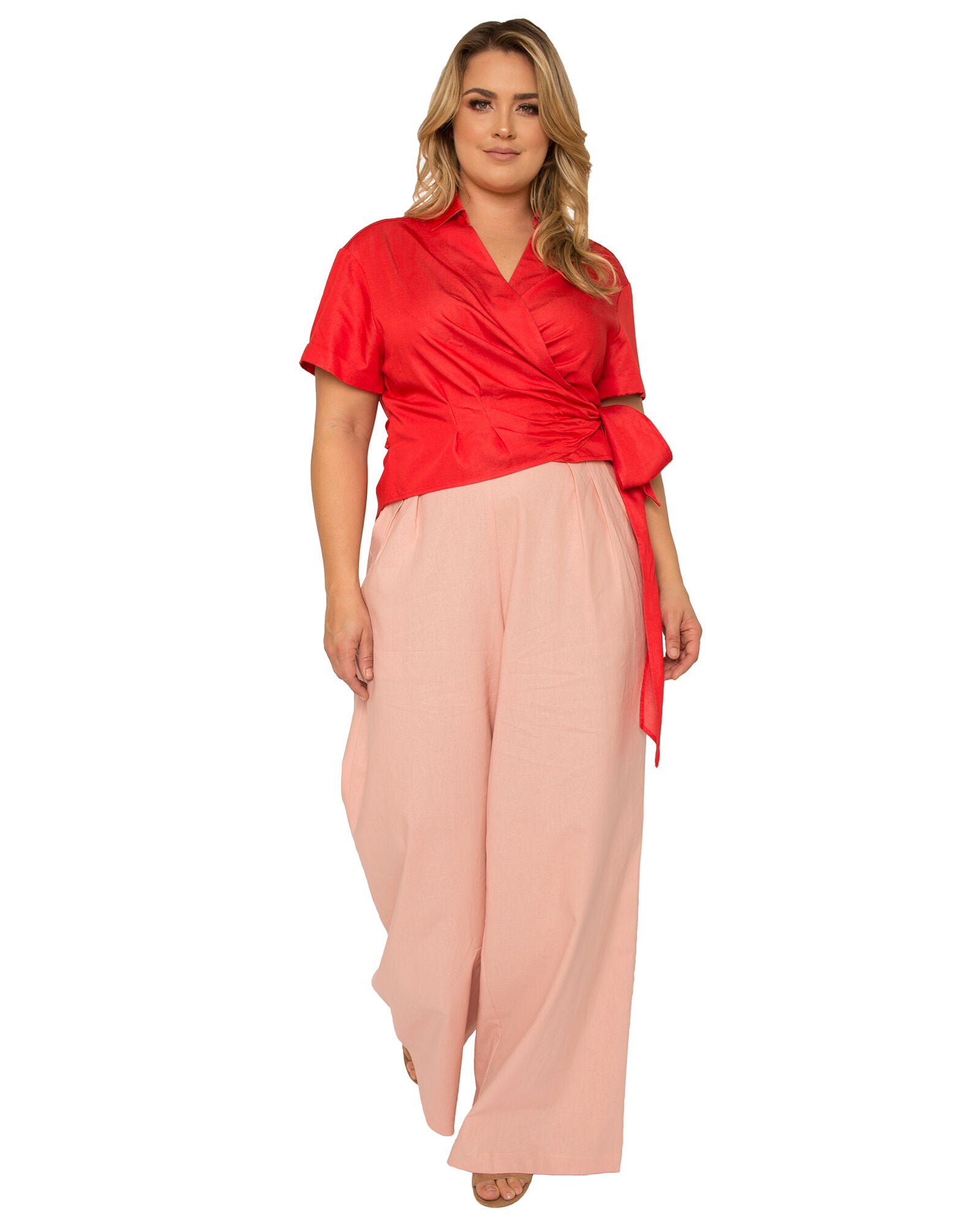 Iris Plus Size Short Sleeve Wrap Tie Tencel Blouse, , alternate image number 7