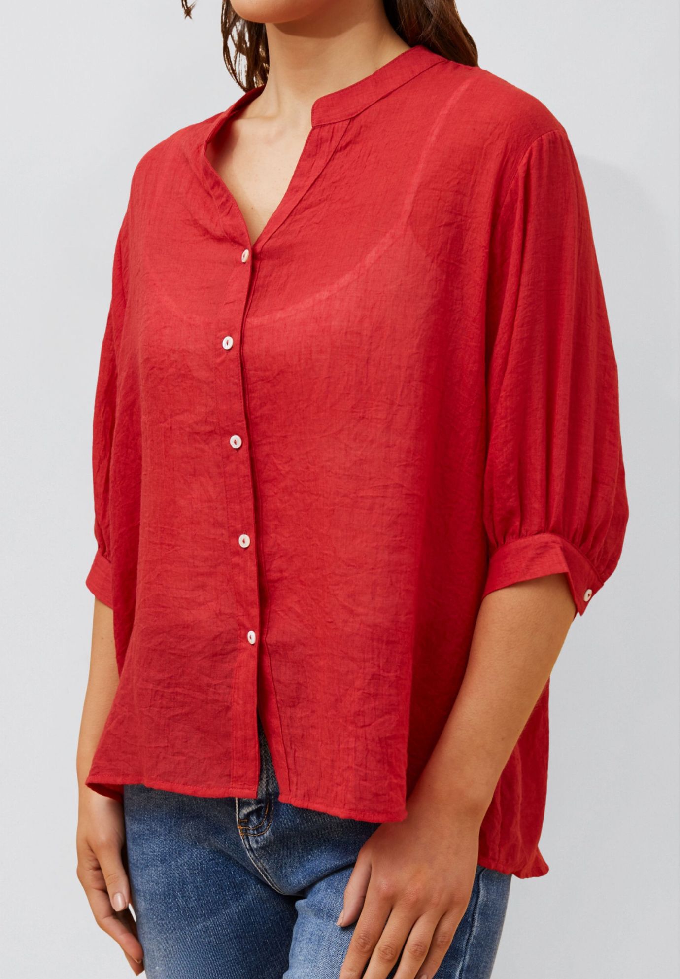 Annick- Lilou On-Off Shoulder Ditsy Floral Maxi Dress Front Slits, Red / Red, alternate image number 3