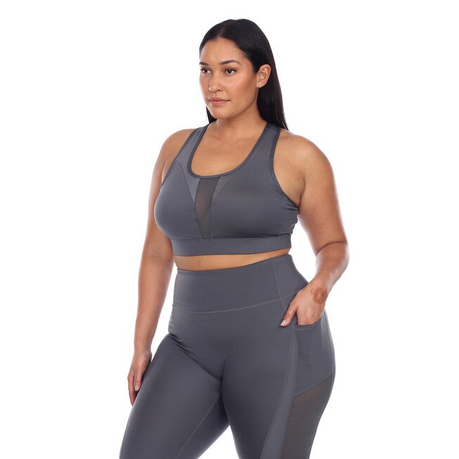 Racer Back Sports Bra, Charcoal / Charcoal Grey, alternate image number 1