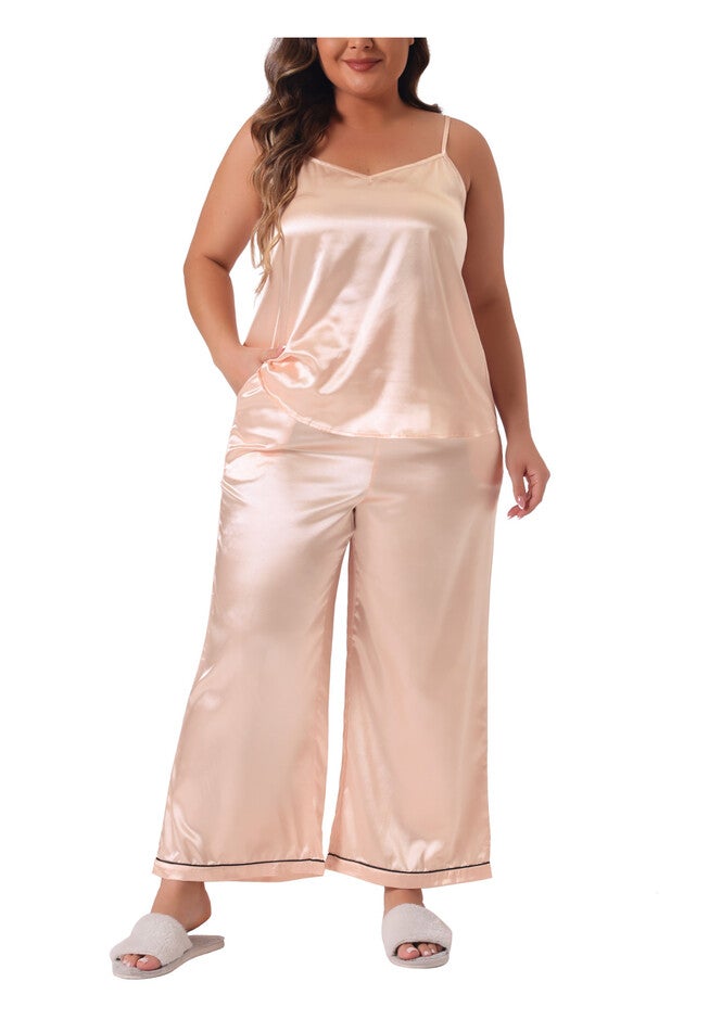 Satin Pajama Set 2 Piece Cami Top and Pants with Pockets, Champagne / Gold, alternate image number 2