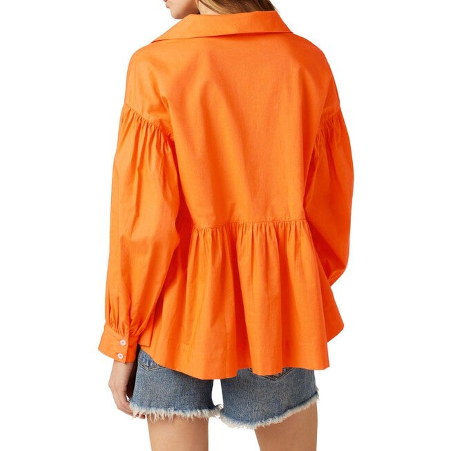 EMPIRE LONG SLEEVE POPLIN POET TOP IN SUN ORANGE, , alternate image number null