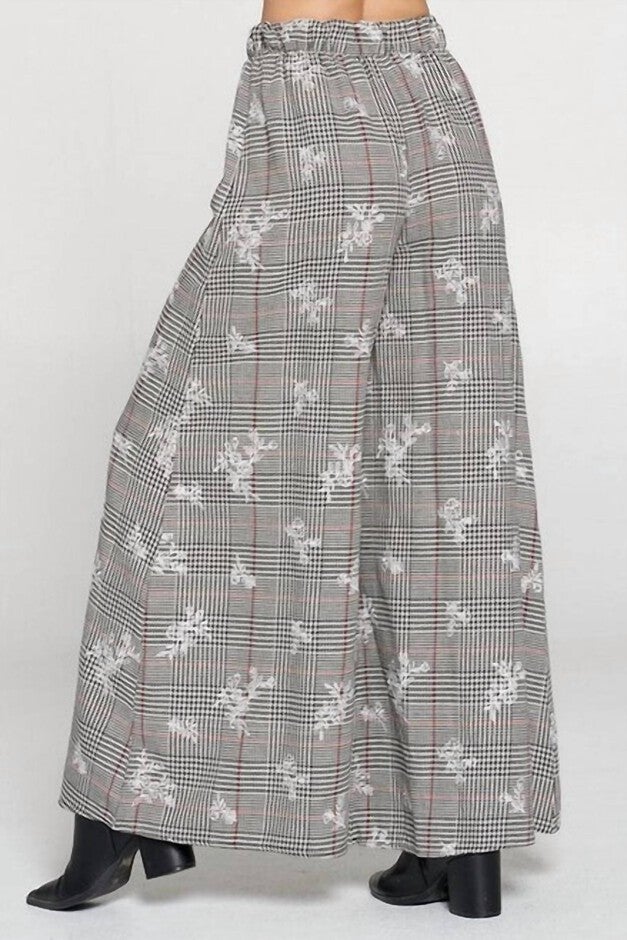 CLASSIC PLAID WIDE-LEG PALAZZO PANTS IN GREY, , alternate image number null