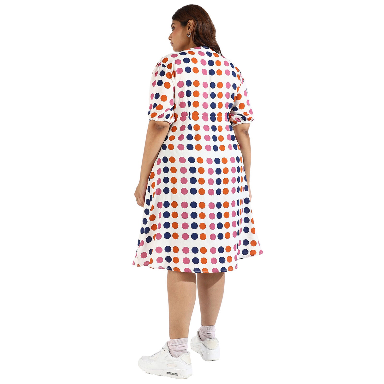 Women Polka Dot Button Down Dresses, White / White, alternate image number 3