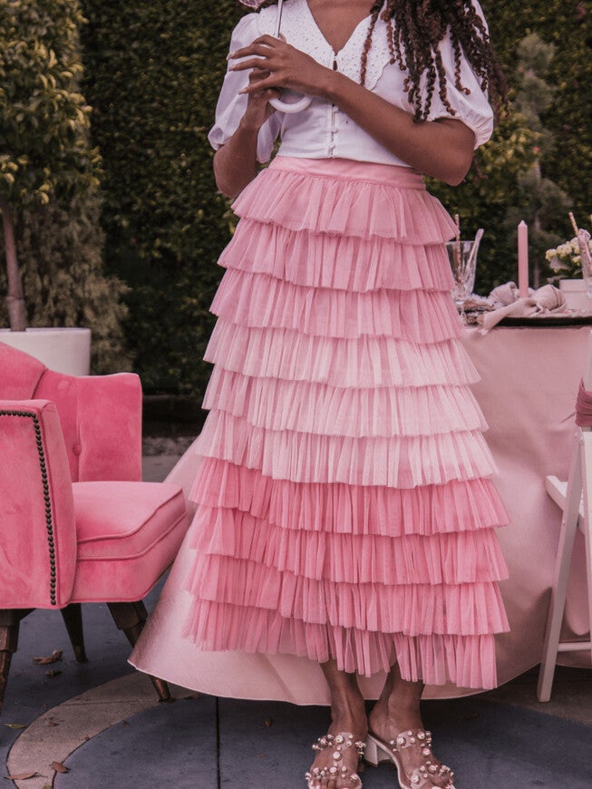 Falling Petals Skirt, Pink / Pink, alternate image number null