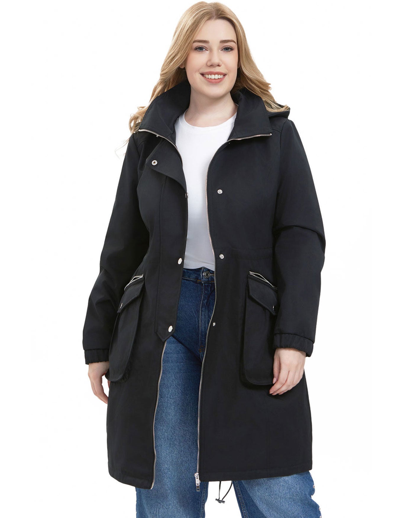 Hooded A-Line Raincoat, Black, alternate image number 1