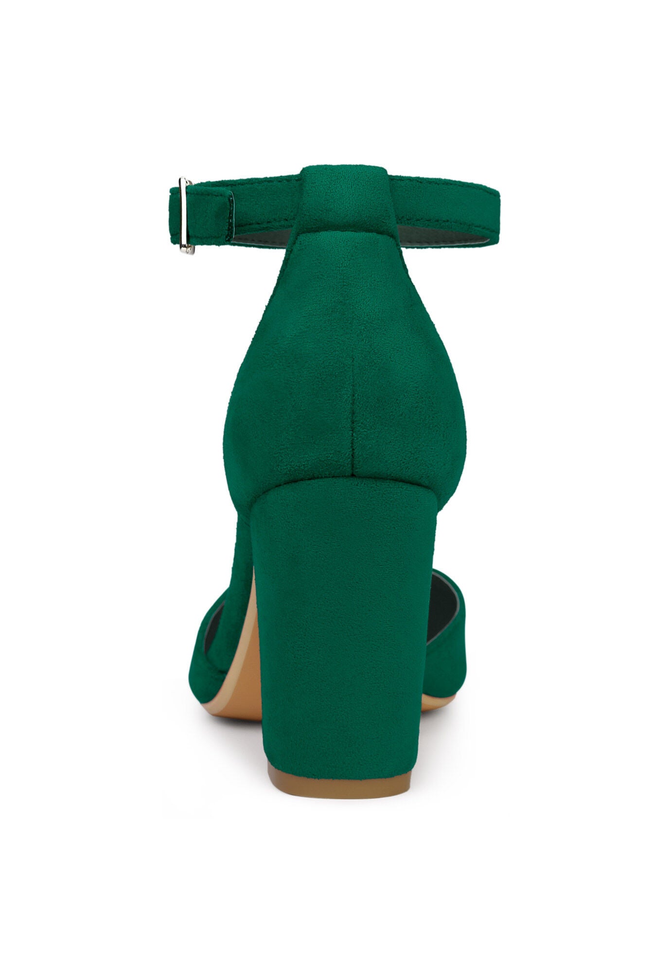Ankle Strap Pointed Toe Block Heels Pumps, Dark Green / Forest Green, alternate image number 1