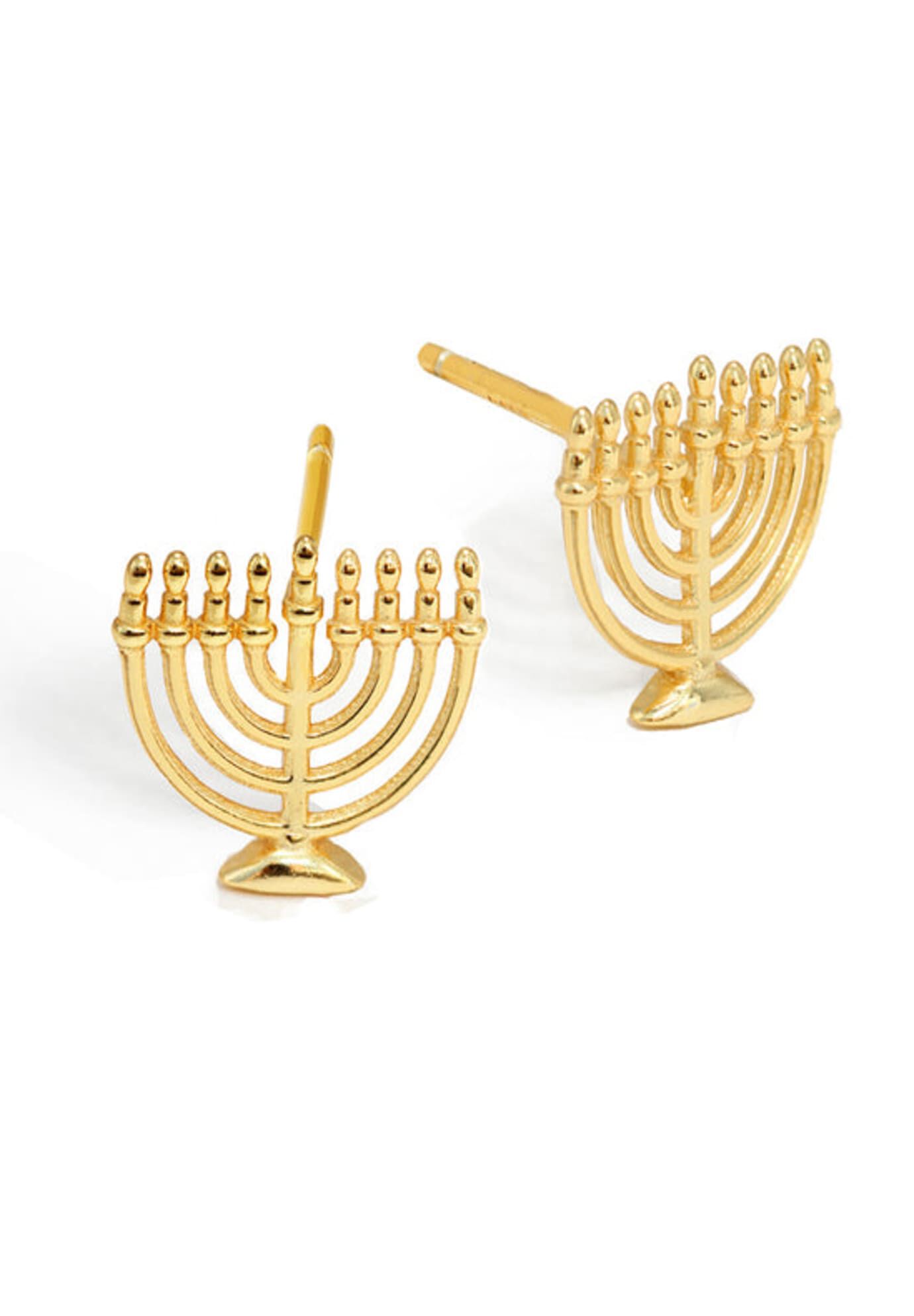 HANUKKAH MENORAH Stud Earrings, Gold / Gold, hi-res image number 0