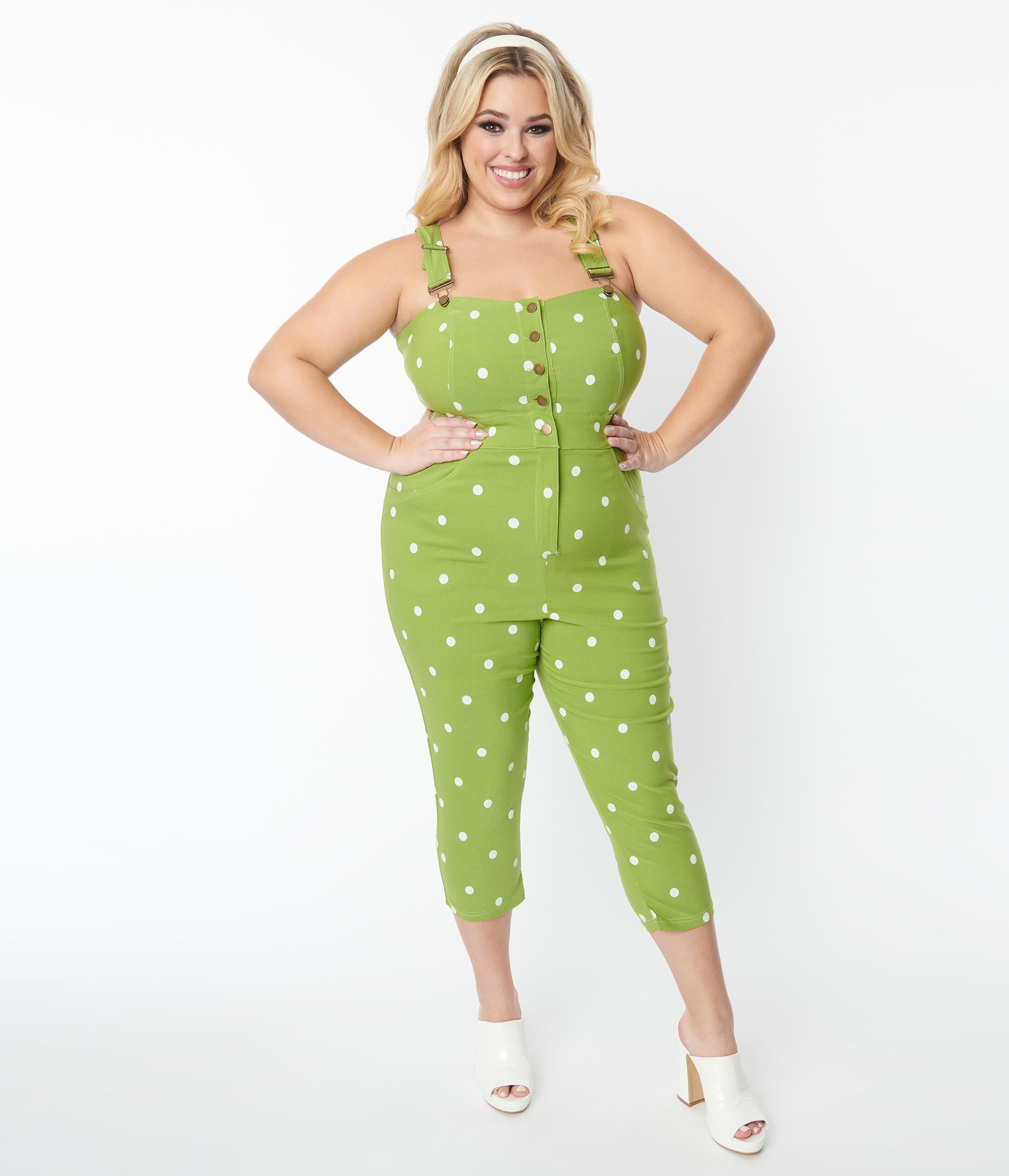 Unique Vintage Green & White Dot Eartha Jumpsuit, Green Polka Dot / Chartreuse, alternate image number 3