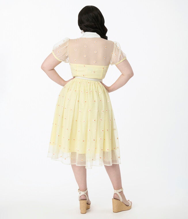 Unique Vintage Plus Size Yellow Daisy Print Hollie Swing Dress, Yellow / Yellow, alternate image number 2