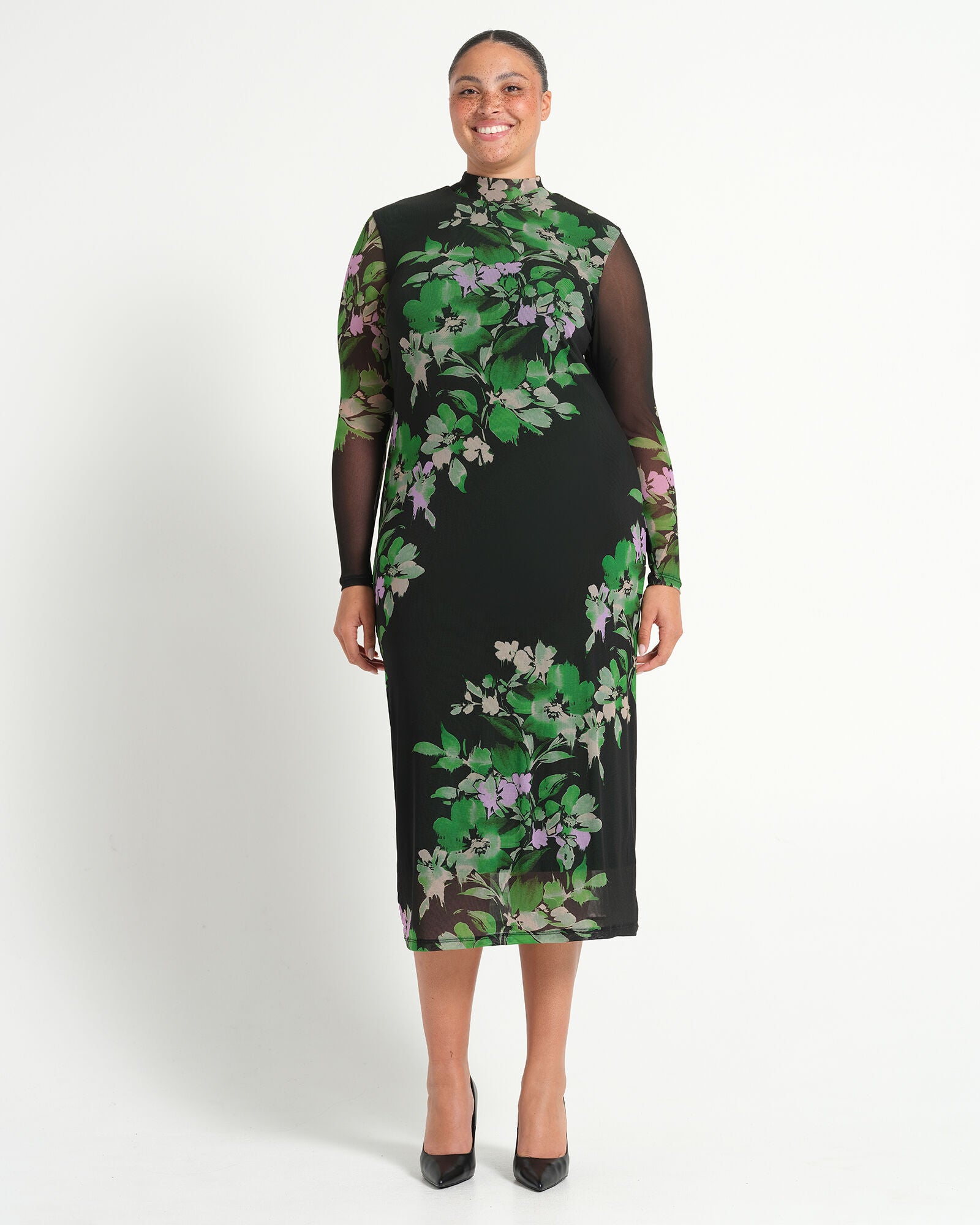 Fiora Printed Mesh Dress, Ivy Fleur / Forest Green, hi-res image number 0