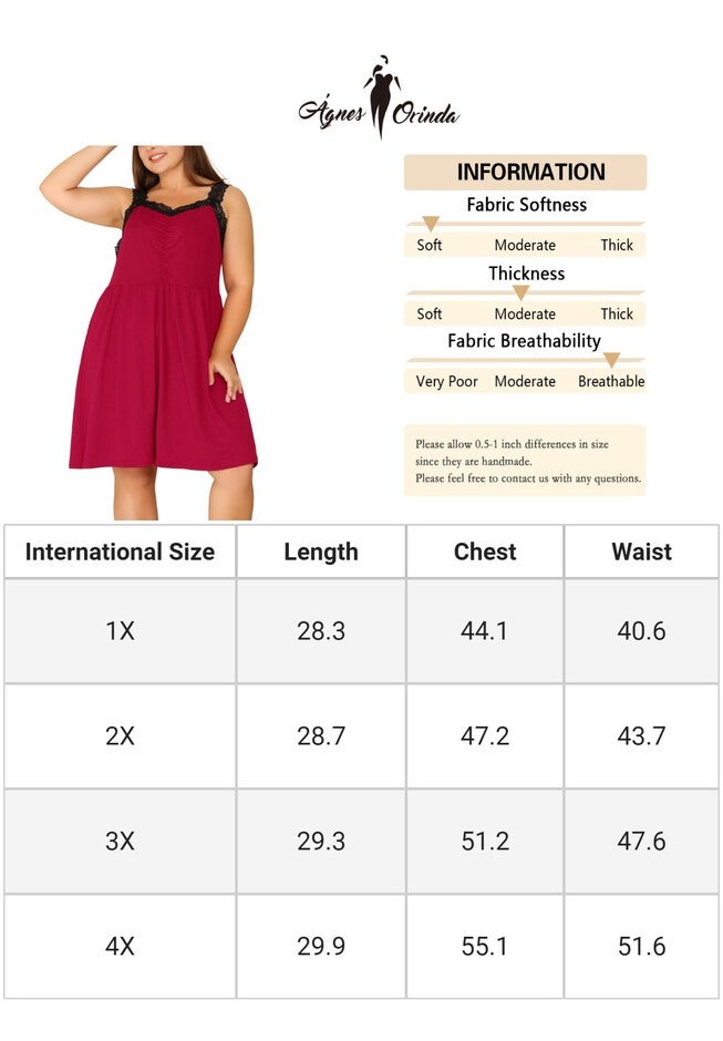 Cami Lace Spaghetti Loungewear A-Line Sleep Nightgown, Red / Red, alternate image number null